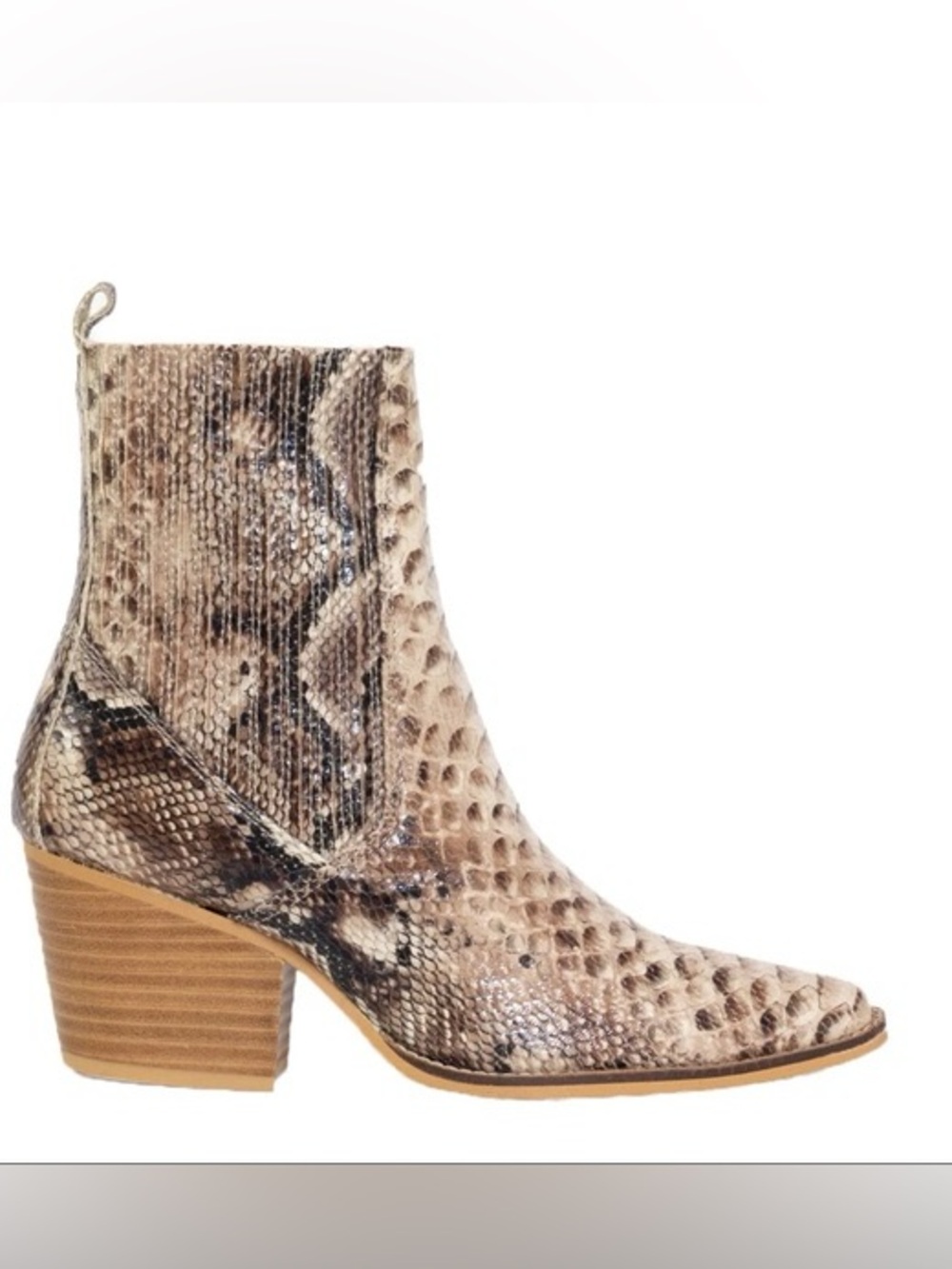 Arider Girl Faux Snakeskin Print Ankle Boots Pointed Toe Stacked Block Heel Sz 6